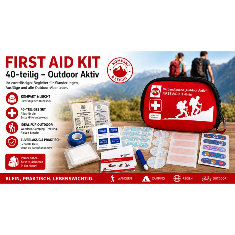 IWH EHBO-tas Outdoor Aktiv, waterdicht, 40-delig, rood